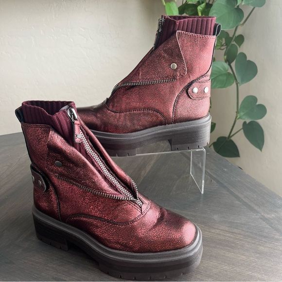 SAM EDELMAN Lind Moto Boots in Bordeaux Leather Size 8 - Picture 3 of 15